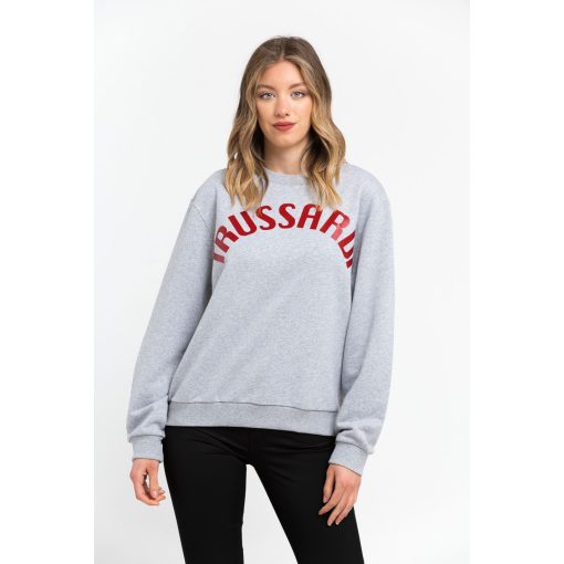 Trussardi Melange Grey Print Red Sweatshirt