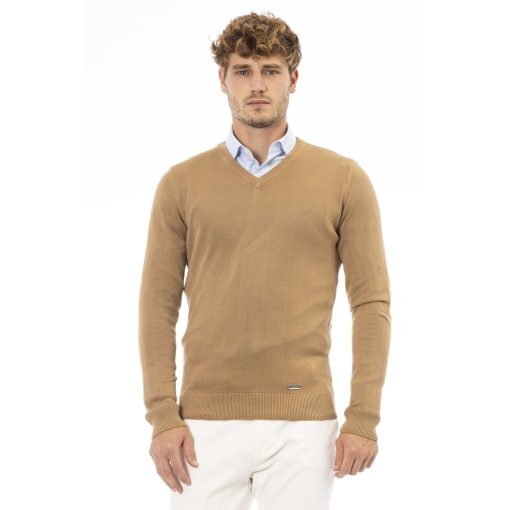 Baldinini Trend Men's V-Neck Wool-Blend Sweater in Camel