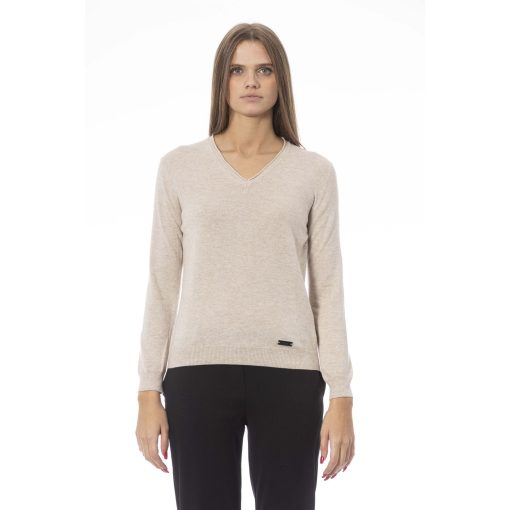 Baldinini Trend V-Neck Sweater for Women in Beige