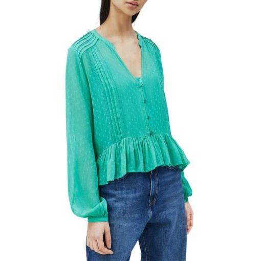 Pepe Jeans Women's V-Neck Long Sleeve Shirt in Jade