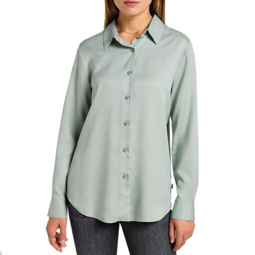 Lee Women's Solid Long Sleeve Button-Up Shirt