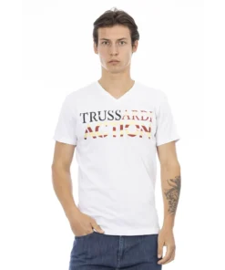 Exclusive Trussardi Action White V-Neck T-Shirt 2AT138_01White_136589