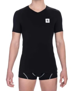 Exclusive Bikkembergs Black V-Neck T-Shirt BKK1UTS08SI_BLACK_129171