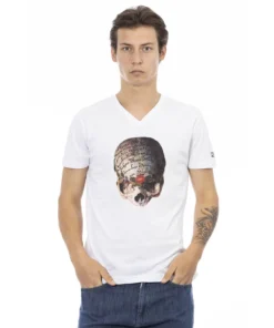 Exclusive Authentic Trussardi Skull V-Neck T-Shirt 2AT136_03WHITE_136599