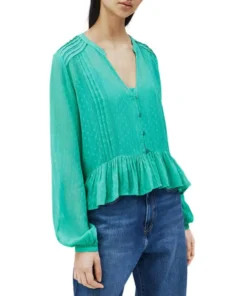 Exclusive Pepe Jeans V-Neck Button-Up Shirt ARVANA_PL303947_641JADE_122810