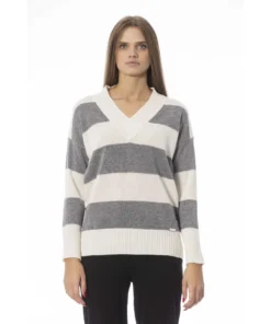 Exclusive Baldinini Trend Striped V-Neck Sweater NW1139_VOLTERRA_BiancoAcciaio_147270