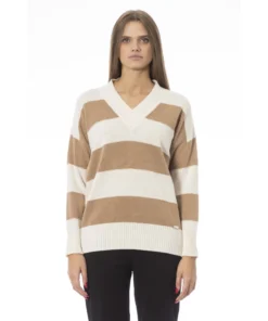 Exclusive Baldinini Striped V-Neck Sweater NW1139_VOLTERRA_BiancoBeige_147269