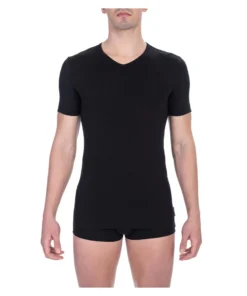 Exclusive Bikkembergs Black V-Neck T-Shirt BKK1UTS02SI_BLACK_142640