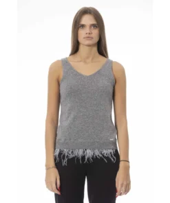 Baldinini Exclusive V-Neck Tank Top with Fringes NW1232P_VOLTERRA_Acciaio